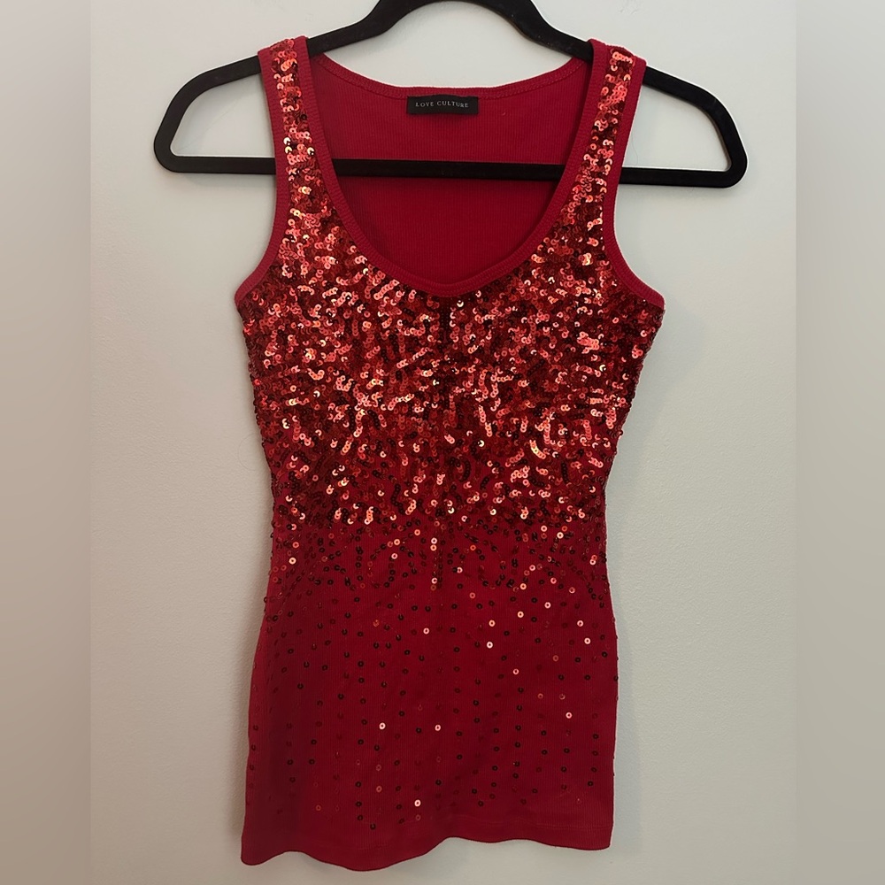 Love Culture Red Sequin Tank Top Small Like New